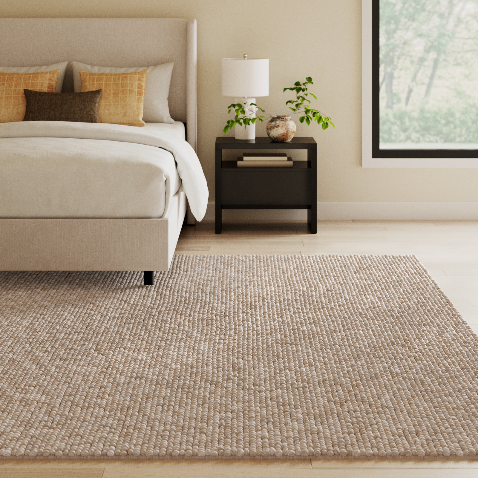Elle Beige Hand-Woven Wool Rug, Rectangle 10' x 14'