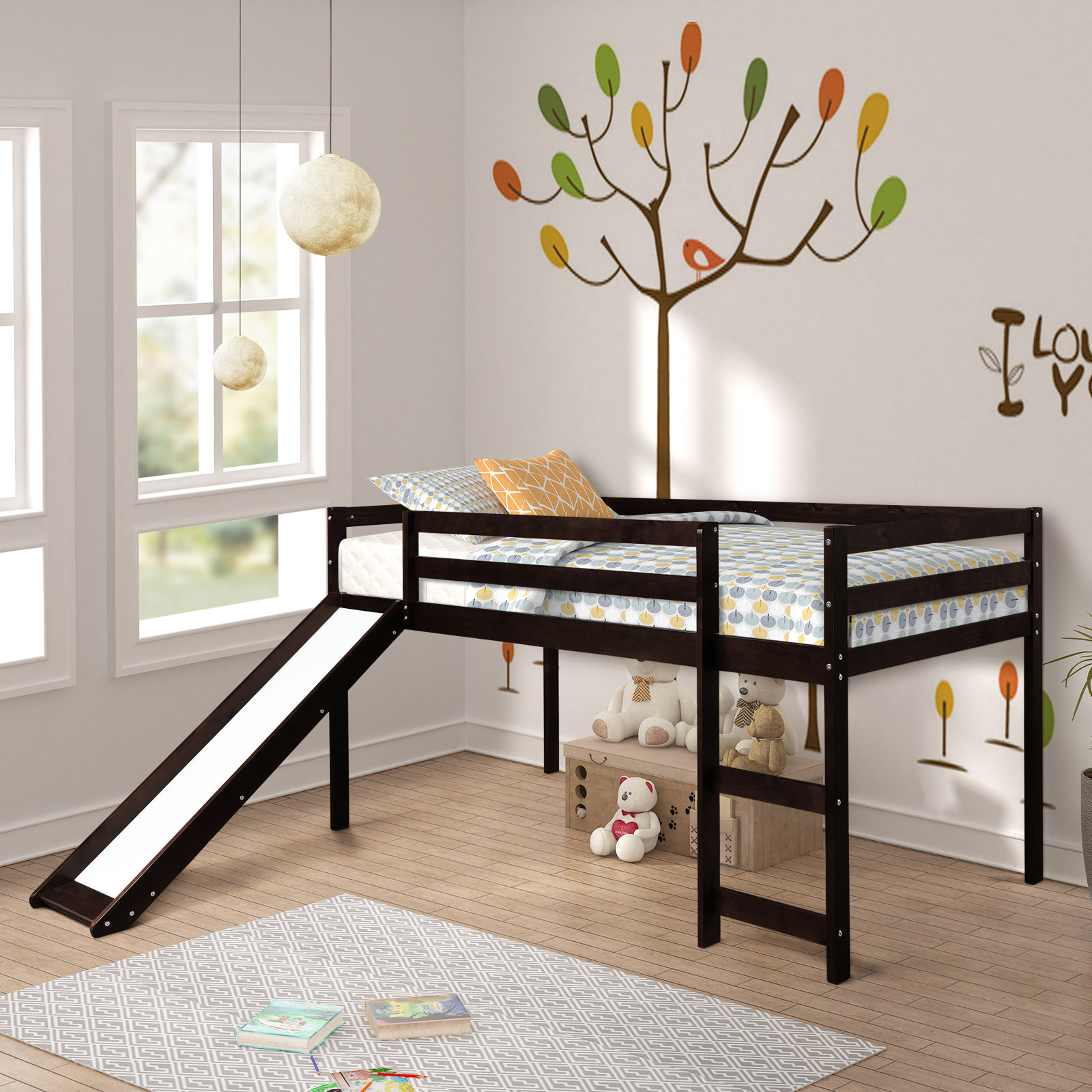 Allain Twin Solid Wood Loft Bed, Espresso