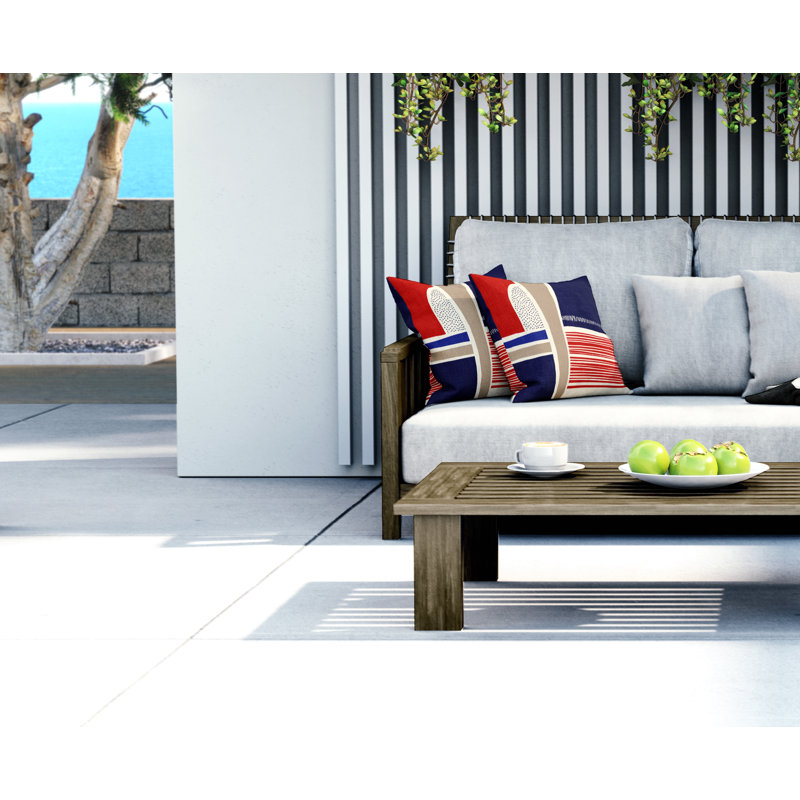 Jeté carré en polyester intérieur / extérieur, L 15 po x H 15 po, Rouge / bleu marine