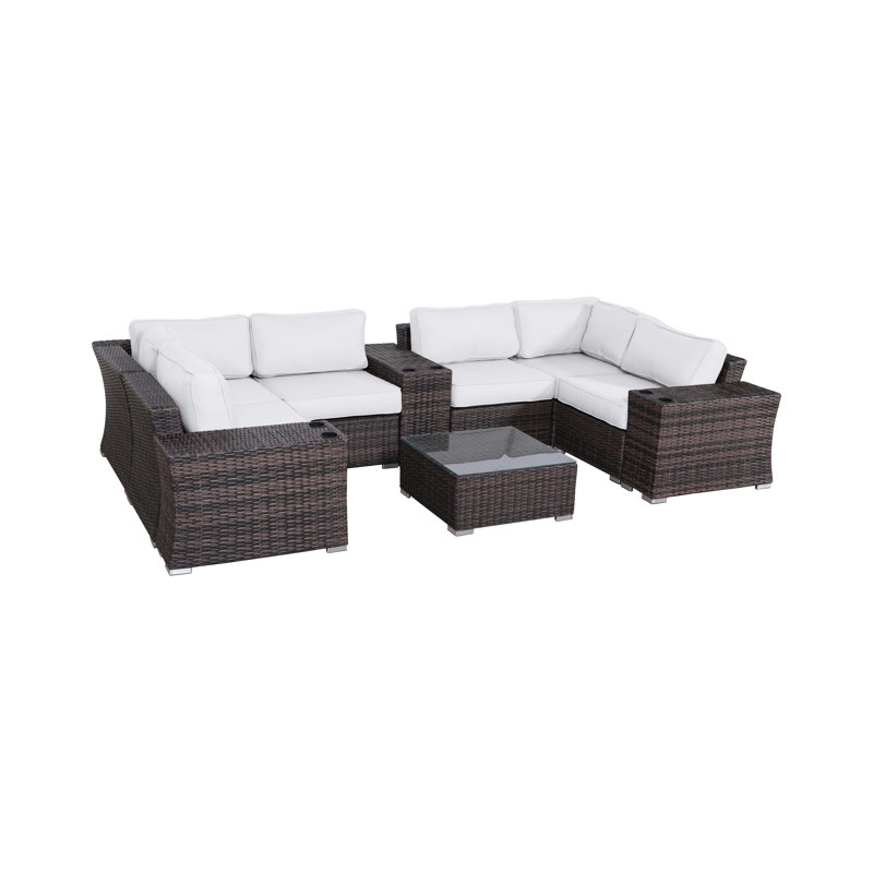 Ensemble de conversation modulaire avec coussins 10 pièces Saffi, Brun, Toile Sunbrella