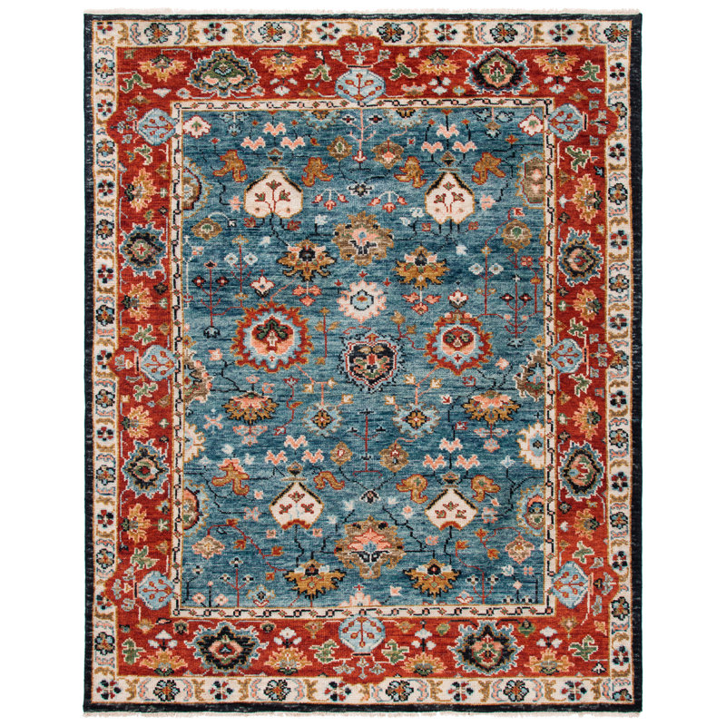Feasterville Oriental Hand-Knotted Wool Area Rug, Rectangle 9 pi x 12 pi