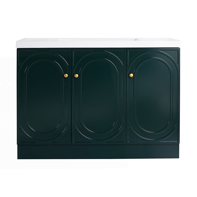 Meuble-lavabo autoportant avec lavabo en résine et 3 portes d'armoire à fermeture en douceur, Blanc
