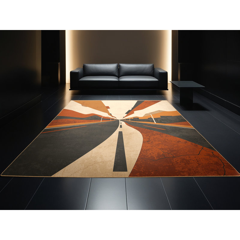 Tapis brun moelleux moelleux et moelleux à motif d'autoroute apocalyptique d'automne, 2 x 3