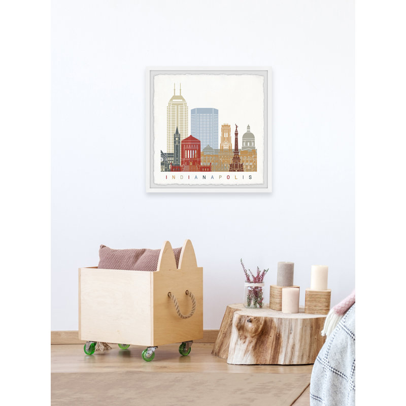 Indianapolis City Buildings - Reproduction d'art graphique sur papier encadré, H 12 po x l 12 po x P 1,5 po