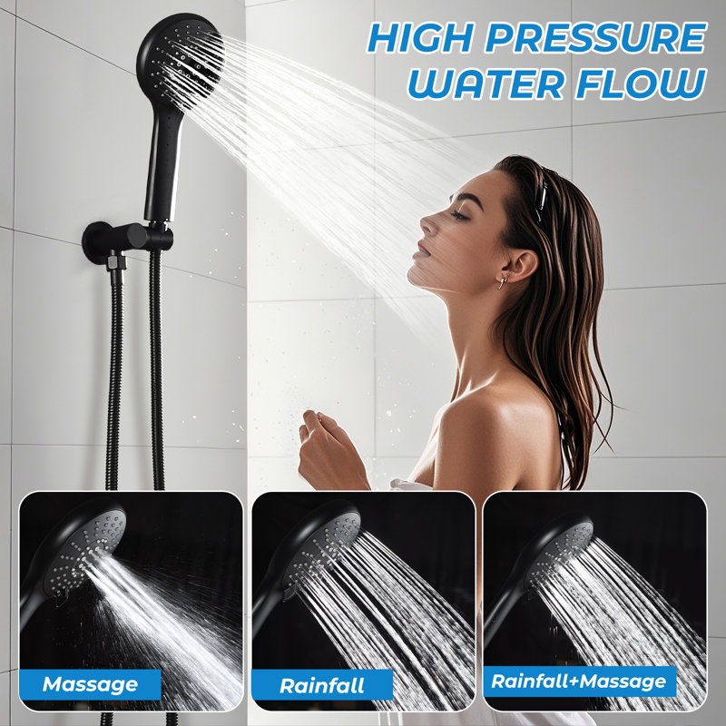Ensemble de douche à pluie HGN 10 po avec douchette murale et bec de baignoire, Noir mat