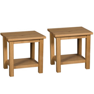 Solid Wood Side Table with Storage (Set of 2)
