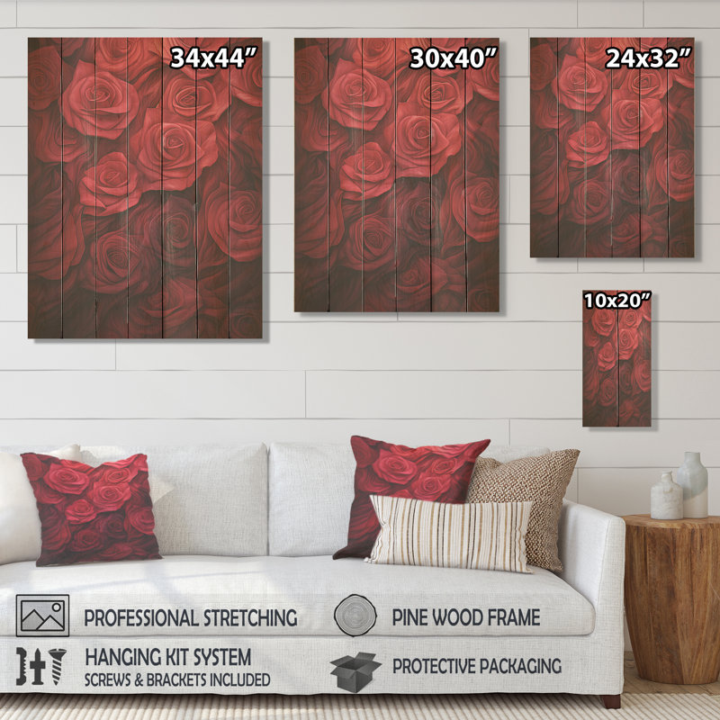 La beauté des roses rouges - Roses sur bois, H 20 po x l 10 po