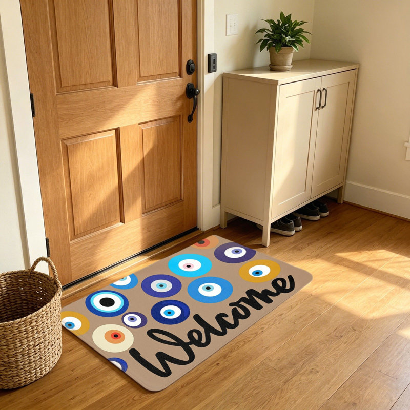 Tapis décoratif Evil Eye Welcome, 20 x 32 po, multicolore brun, intérieur extérieur