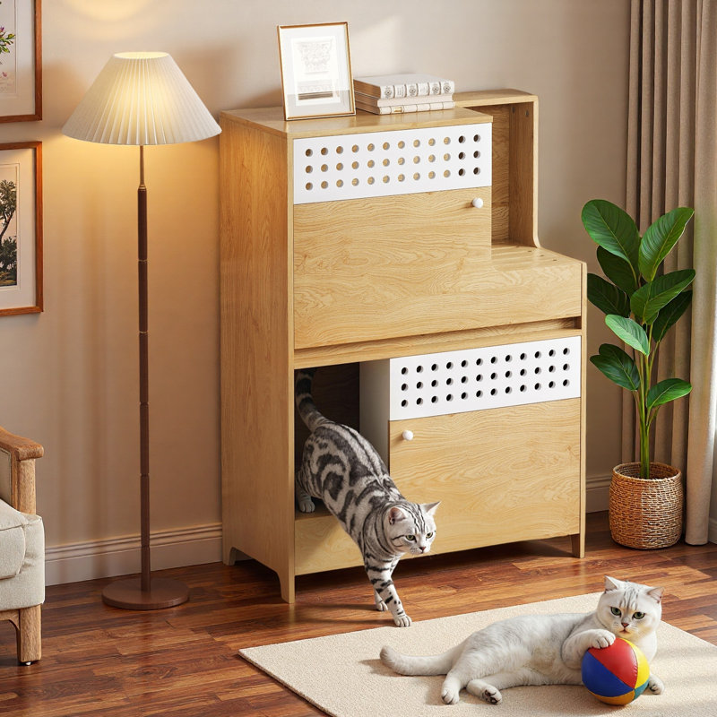 Ensemble de bac à litière moderne avec trous de ventilation Airy, Naturel
