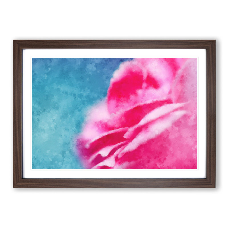 Pink Carnation on Blue - Picture Frame Painting Print, 33cm H x 45cm W x 2cm D, Walnut Framed