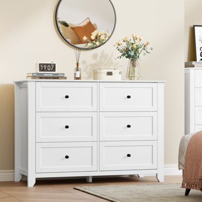 Commode moderne à 6 tiroirs pour la chambre à coucher - Commode en bois avec rangement profond, boutons en métal, grand organisateur de vêtements pour garde-robe, chambre de bébé, salon