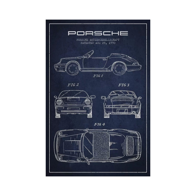 Porsche Corporation Porsche Patent Sketch (Navy Blue) by Aged Pixel - Wrapped Canvas Print, 30.48 cm H x 45.72 cm W