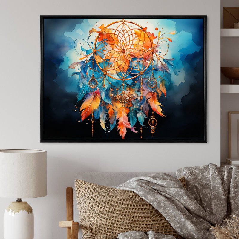 Capteur de rêves Infinite Dreams I - reproduction sur toile, Cadre flottant noir, H 30 po x l 40 po x P 1,5 po
