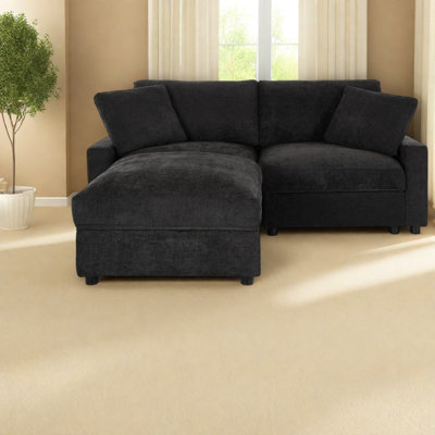 Canapés modulaires modernes modernes, canapé en polyester noir avec rangement pour salon compact