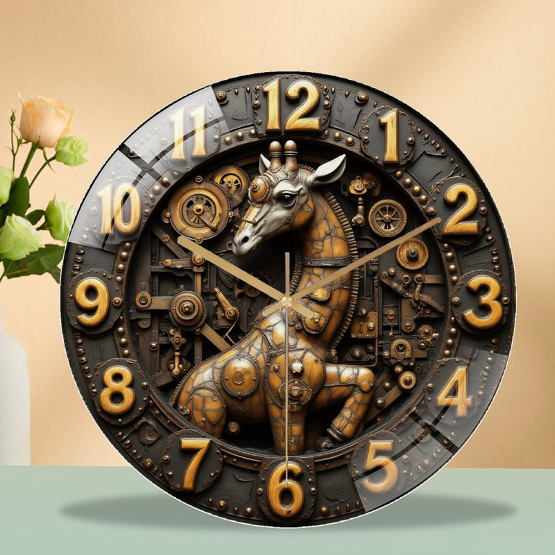 Horloge murale Steampunk, girafe, 12 po