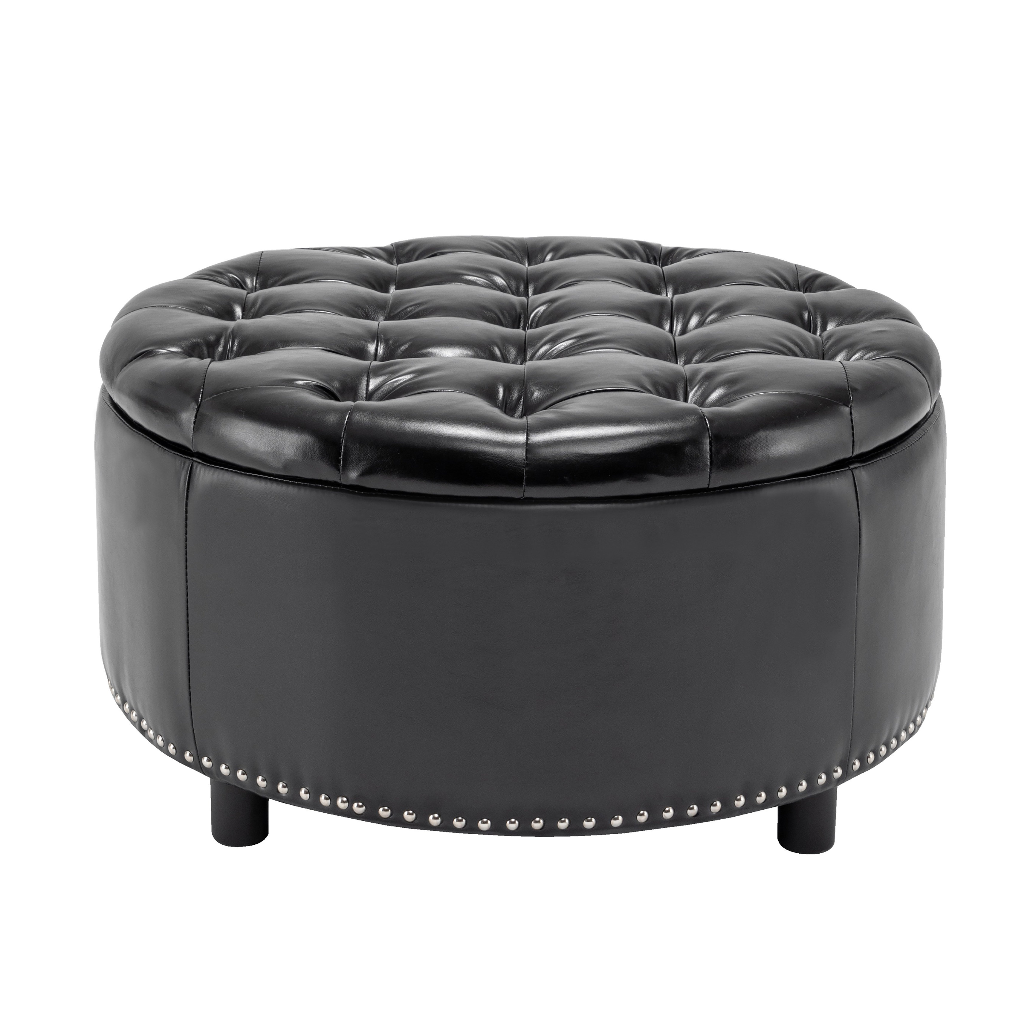 Wade Logan® Kody Faux Leather Round Storage Ottoman & Reviews | Wayfair