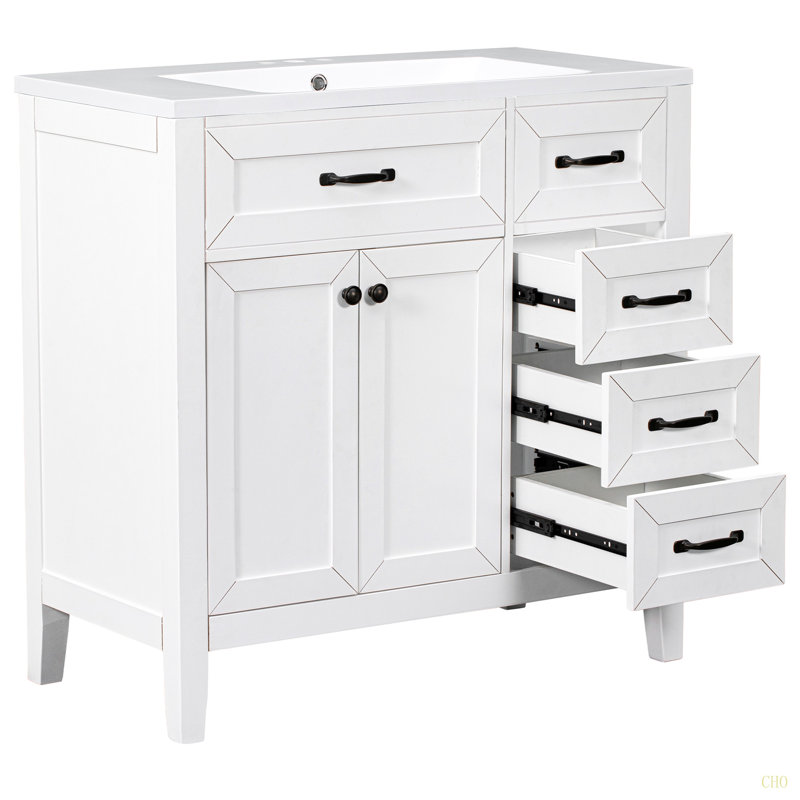 36" Bathroom Vanity With Sink Combo,  Bathroom Cabinet With Drawers, Solid Frame And MDF Board, White / Matte Black