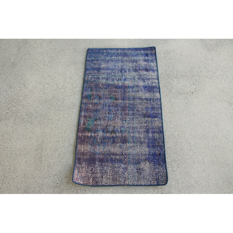 Small Blue Antique Turkish Rug Ideal For Entryway or As a Door Mat