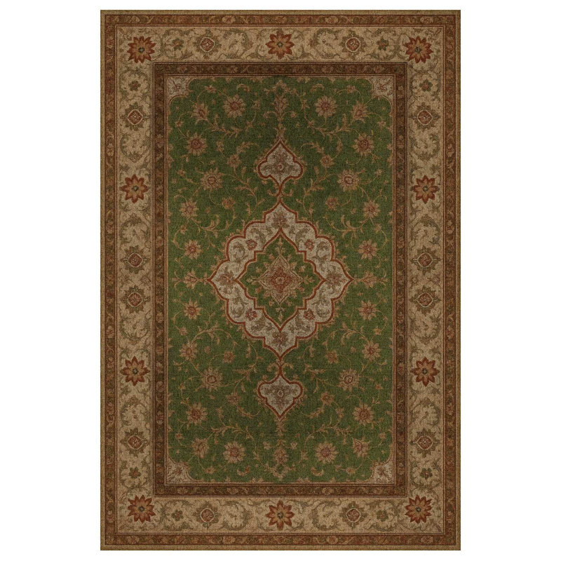 Malika Collection Digital Print Cotton-Polyester Green Oriental Rug, Runner 5'3" x 10'6"
