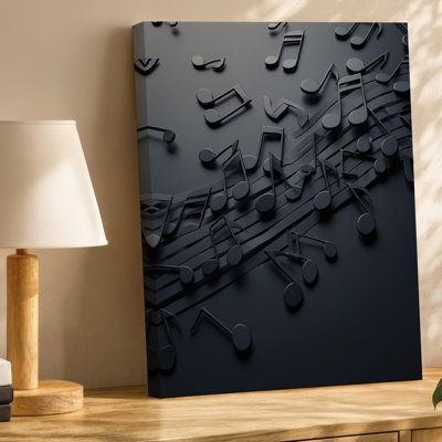 Toile, composition dynamique avec cascade de notes de musique noires