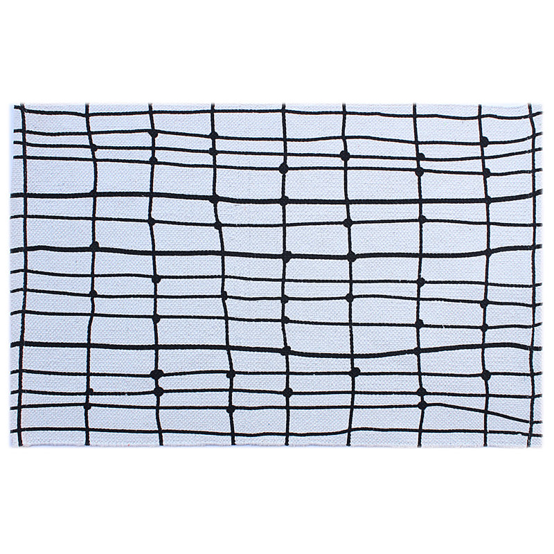 Tapis noir/blanc à usage intérieur/extérieur en coton noué la à la main Hashir