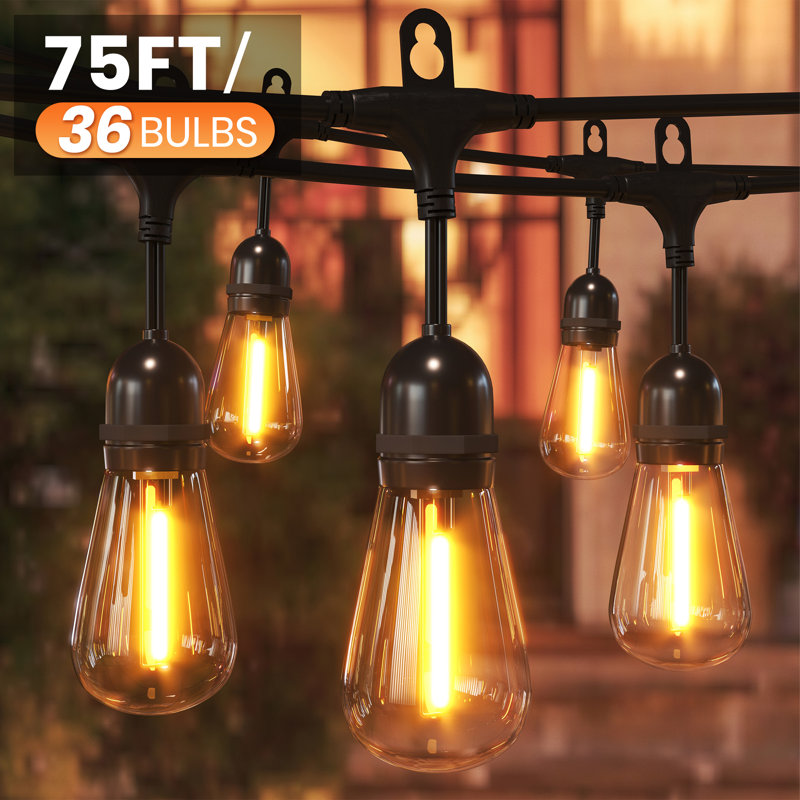 Outdoor Pergola String Lights 55Ft With 24 Shatterproof Pet Bulbs, Waterproof Dimmable Led Patio Lights, Connectable Hanging Lights For Backyard, Bistro, Porch, Deck, Party