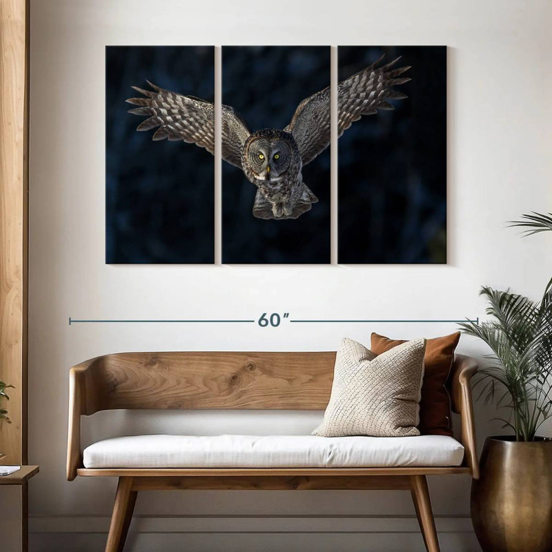Brampt Flying Gray Owl, 32" H x 50" W