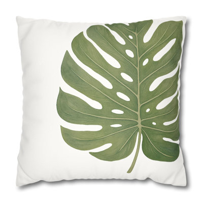 Monstera Leaf Pillow Cover – Tropical Green Botanical Cushion