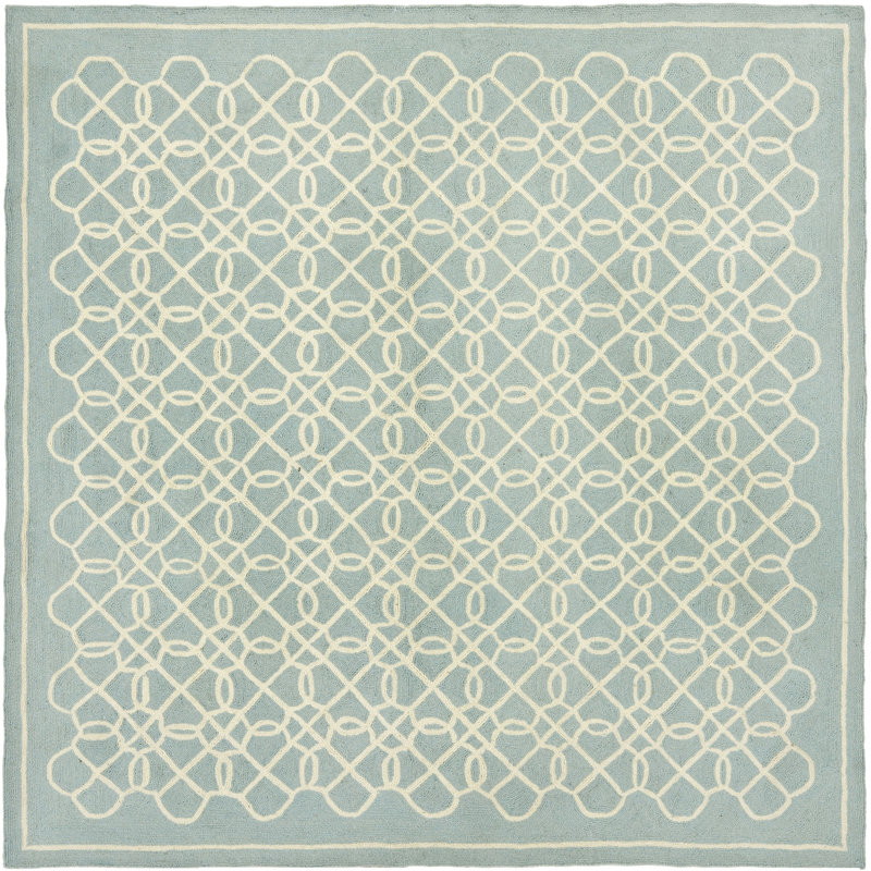 Hollander Hand-Hooked Wool Blue Area Rug, Square 8'