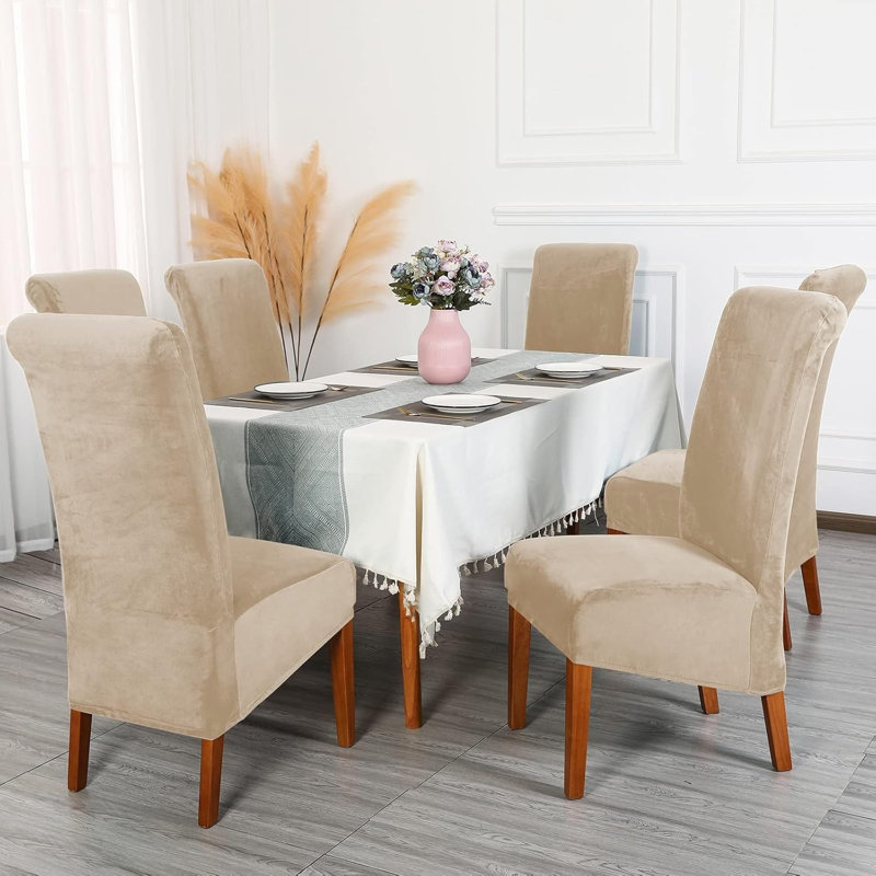 Box Cushion Dining Chair Slipcover, Velvet - Beige