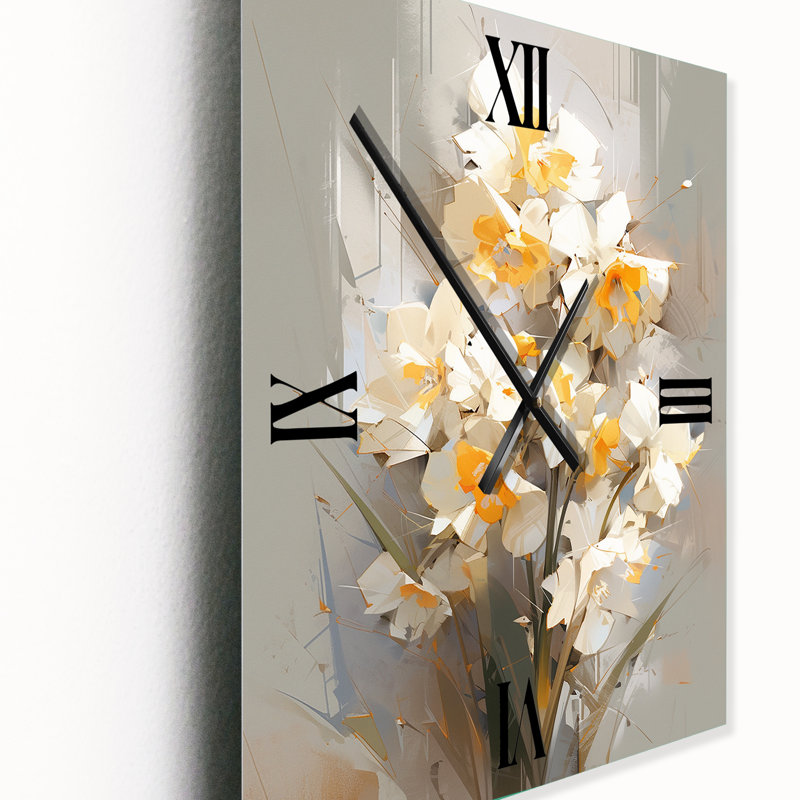 Horloge murale florale grise et verte, Très grand