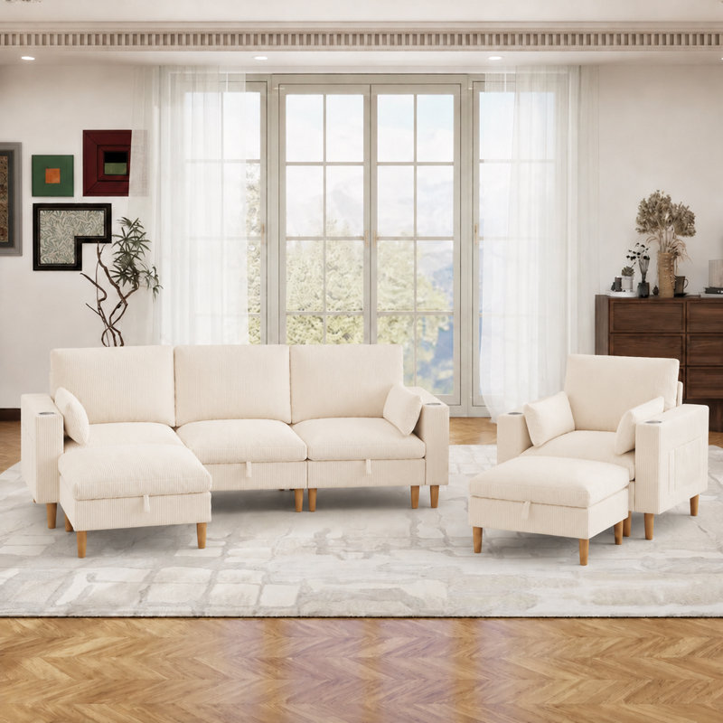  Ensemble de salon avec rangement 2 pièces Shepardson, canapé modulaire de 110 po et fauteuil de 46 po avec repose-pieds inclus