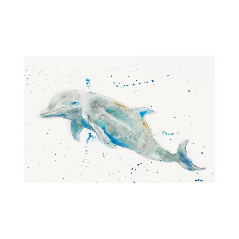 «Dolphin» par Patti Mann - peinture sur toile tendue, H 12 po x l 18 po x 1,5 po
