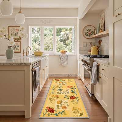 Tapis de couloir patchwork jaune / ivoire lavable à la machine avec envers antidérapant