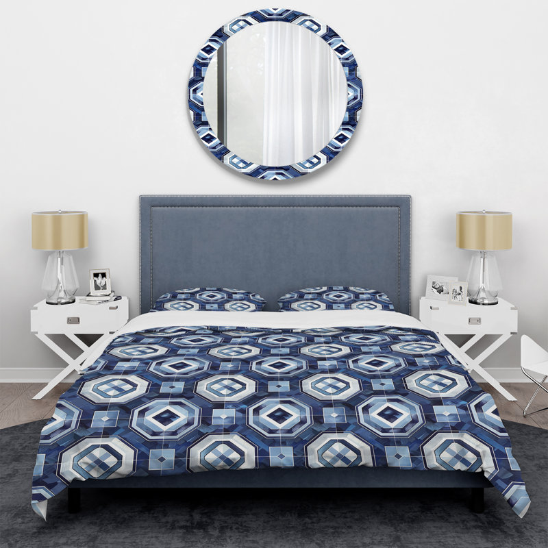 Ensemble de housse de couette moderne bleu et blanc octogone, Housse de couette très grand et 2 très grandes t