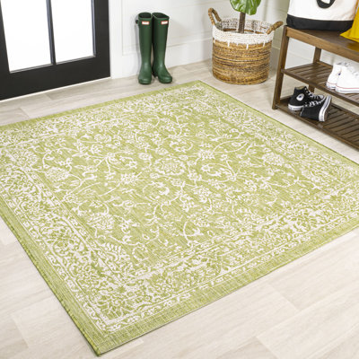 Tapis d'intérieur / extérieur vert / crème à motif floral bohémien Demians