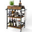 Chariot de cuisine à 3 niveaux avec roulettes verrouillables, chariot de bar rustique et support à micro-ondes avec boîte de rangement en bois amovible