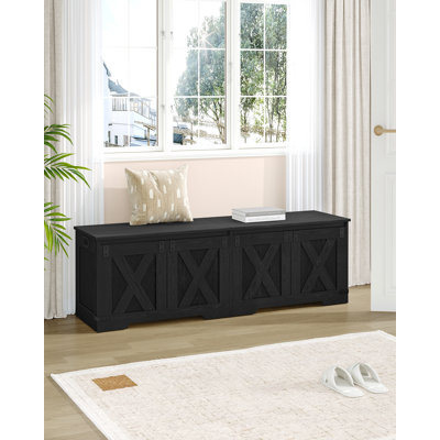 59" Storage Chest, Extra Large Storage Trunk with 2 Safety Hinges, Farmhouse Wooden Box Bench, Lift-Top Organizer Chest, Entryway Trunk for Bedroom, Living Room, Black