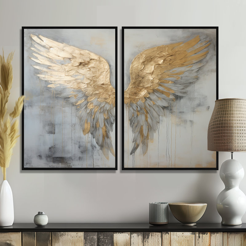 Dicha - Fantasy Wings Angel, art mural, Black, 36" H x 48" W, Impression encadrée flottante