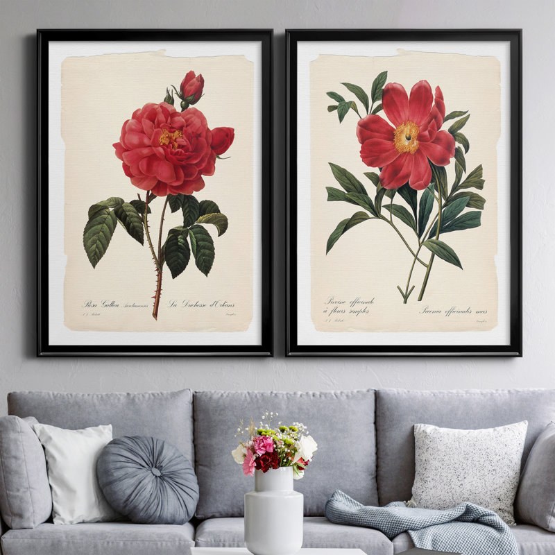 " Red Botanical III " 2 - Pieces, Black Framed, 42.5" H x 30.5" W x 1" D