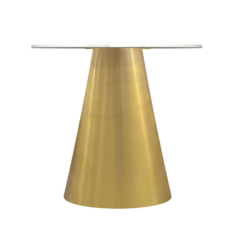 Table de bout ronde en acier inoxydable avec plateau rond en marbre blanc