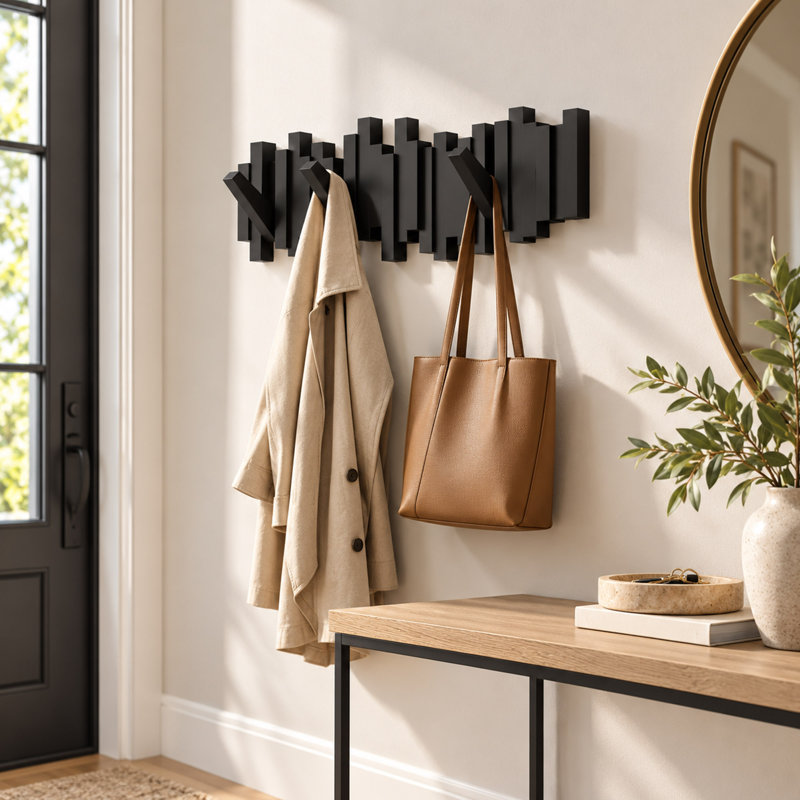19.5-Inch Wall-Mounted Coat Rack with 5 Flip-Down Hooks, Black