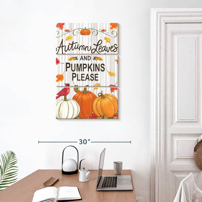 Yarlin Rustic Autumn Leaves And Pumpkins Please, 32" H x 20" W
