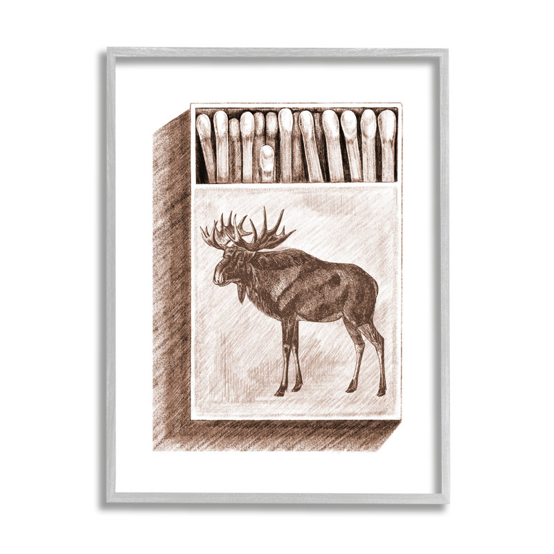 «Wild Moose Matchbook S croquis encadré sur bois» par Lil 'Rue, impression, H 14 po x l 11 po x P 1,5 po