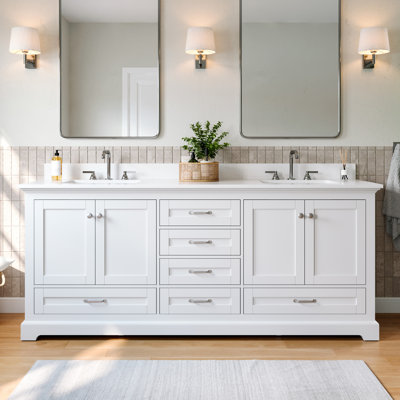 Meuble-lavabo à double cuve 80 po x P 22 po avec plateau en marbre de culture