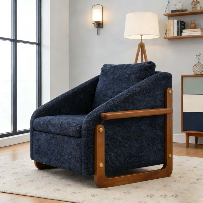 Fauteuil en tissu d'ameublement Chenille, Bleu