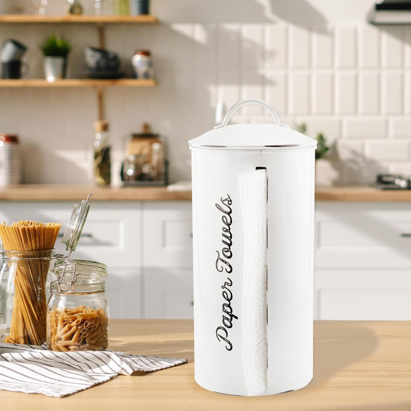 Distributeur de papier essuie-tout blanc émaillé blanc, porte-papier rustique rétro pour décoration de cuisine de campagne