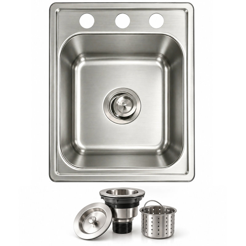 22" Stainless Steel Single Bowl Drop-In Kitchen Sink 3-Hole with Basket Strainer