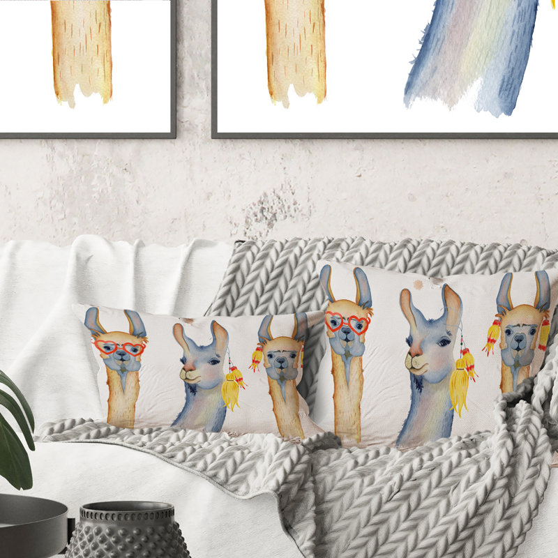 Joli dessin de lama mignon - coussin décoratif traditionnel imprimé 1