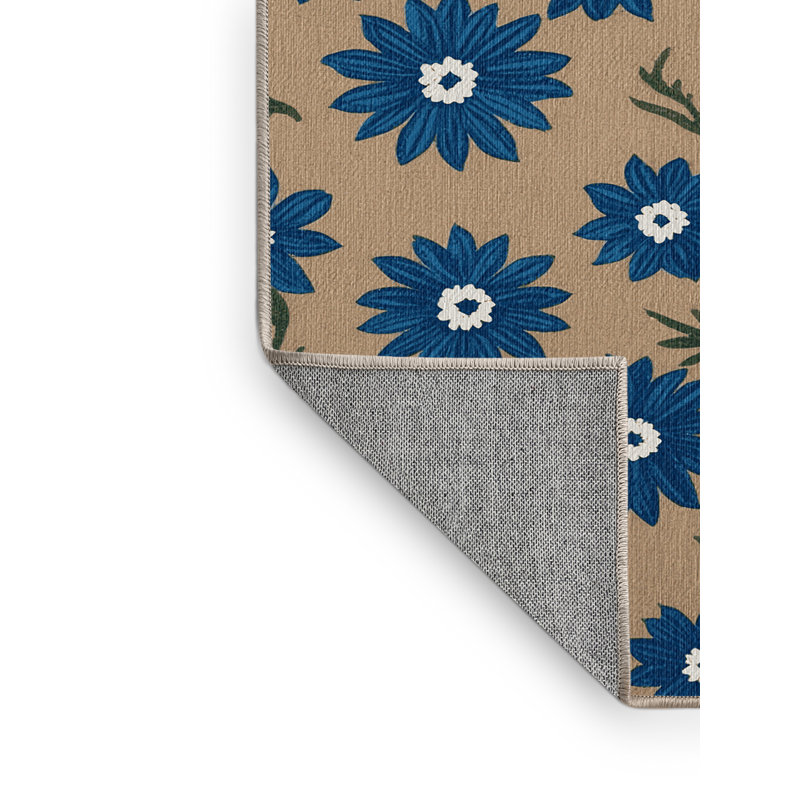  Tapis lavable avec fleurs de bourrache et légumes, Rond 3 pi